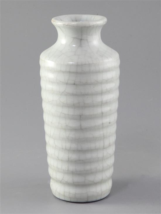 A Chinese Guan-type tapering cylindrical vase, possibly late 19th century, height 19.5cm